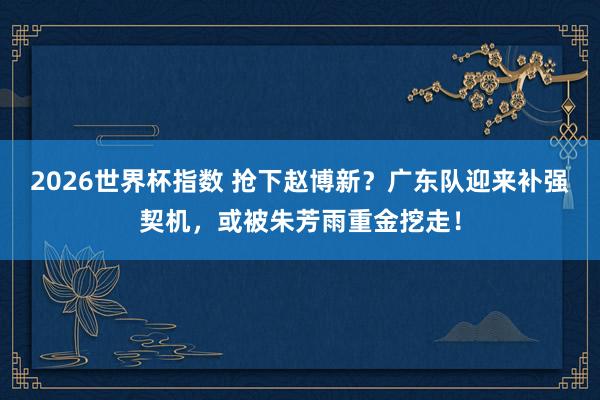 2026世界杯指数 抢下赵博新？广东队迎来补强契机，或被朱芳雨重金挖走！