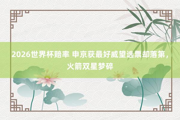 2026世界杯赔率 申京获最好威望选票却落第，火箭双星梦碎
