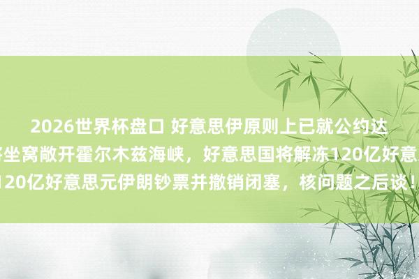 2026世界杯盘口 好意思伊原则上已就公约达成一致！签署后伊朗将坐窝敞开霍尔木兹海峡，好意思国将解冻120亿好意思元伊朗钞票并撤销闭塞，核问题之后谈！海外油价大跌