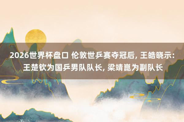 2026世界杯盘口 伦敦世乒赛夺冠后， 王皓晓示: 王楚钦为国乒男队队长， 梁靖崑为副队长