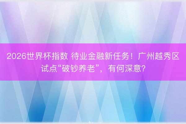 2026世界杯指数 待业金融新任务!广州越秀区试点“破钞养老”,有何深意?